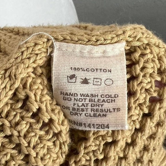 Hem & Thread Mustard Yellow Open Knit Cotton Long Sleeve Sweater Women's Small - Picture 7 of 8